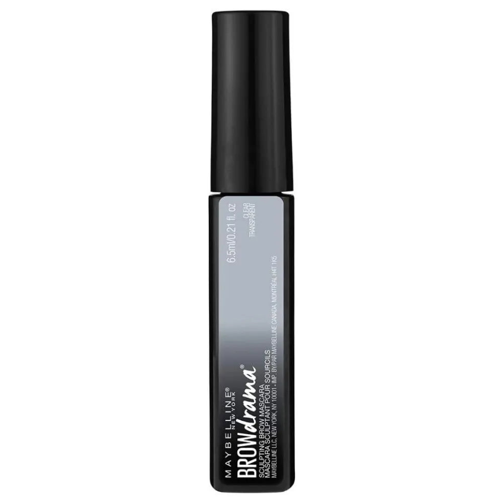 Maybelline Brow Drama Root Coverage Brow Pencil in shade 42B, featuring a black cap and a black-to-gray gradient barrel, shown on a plain white background.