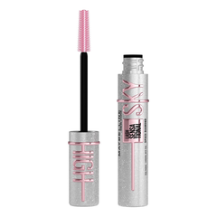 Maybelline New York High Shine Mascara shown with the wand applicator and the cap beside the tube, on a plain white background.